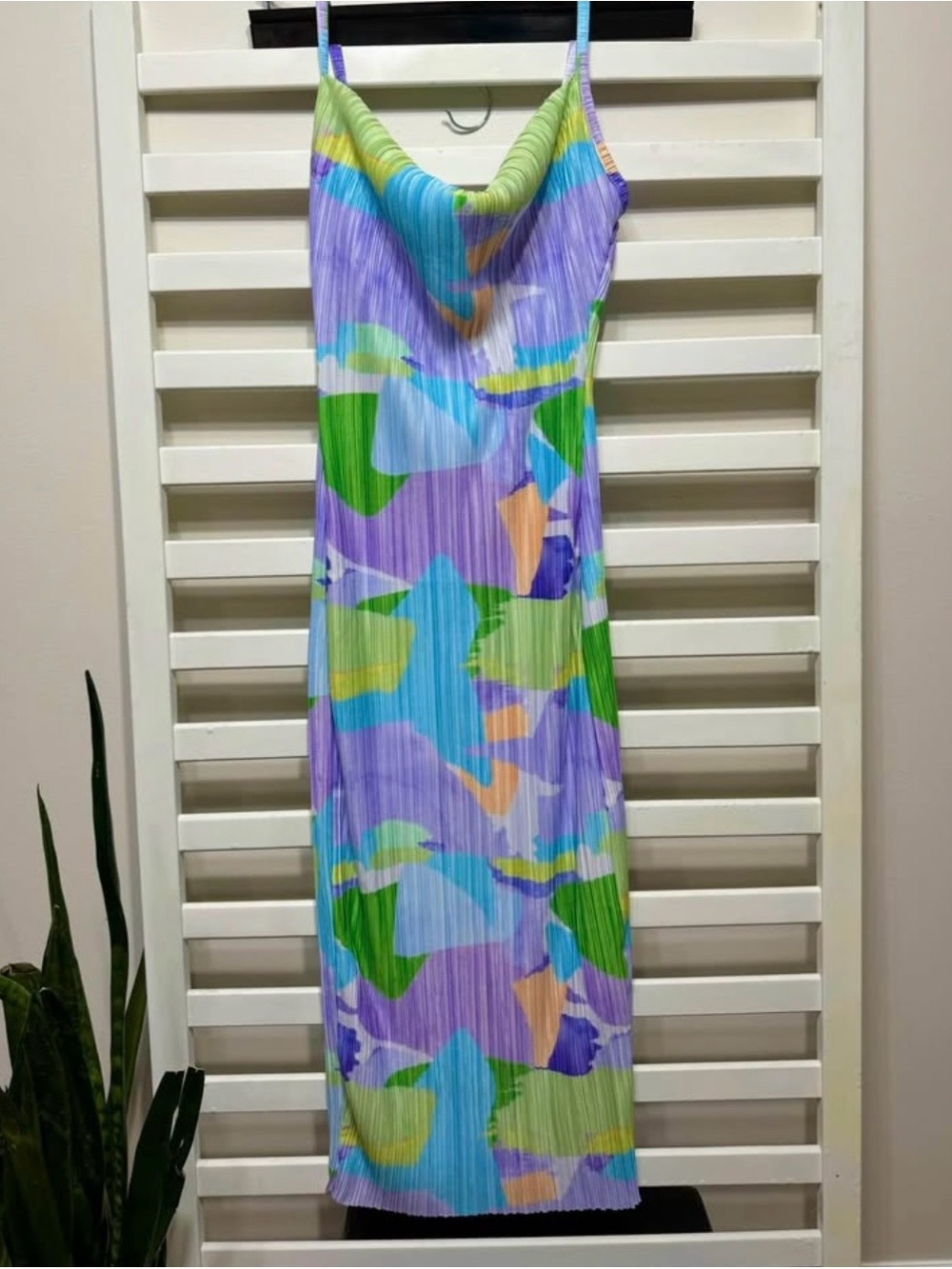 PrettyLittleThing Pastel Pleated Slip Dress in Lavender, Aqua & Lime